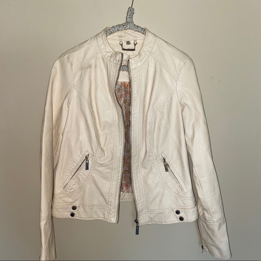 Cream Faux Leather Jacket
